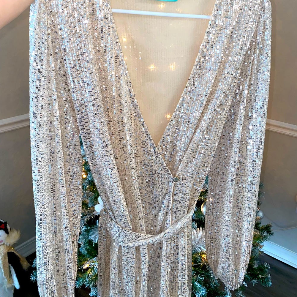 Small silver sequin wrap holiday dress